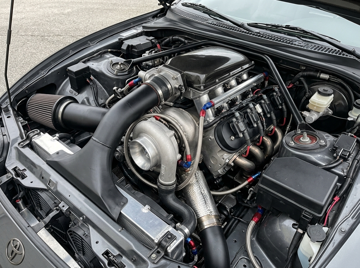 High performance engine bay with turbocharger